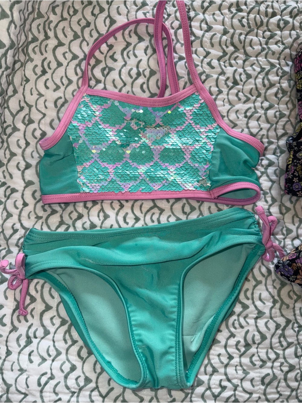 Mermaid Sequin Tankini with floral set and neon florals set